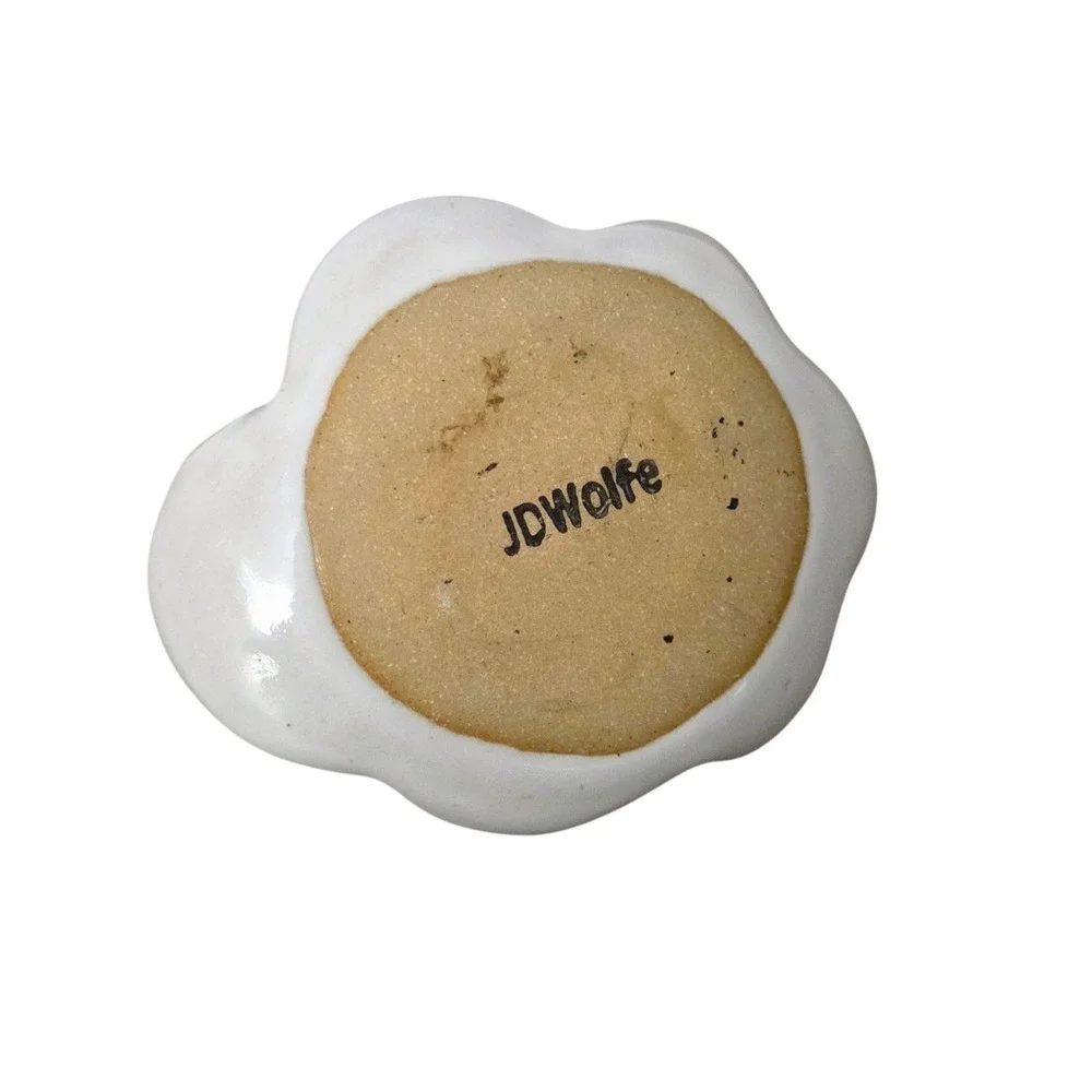 JD Wolfe Pottery Flower Ring Jewelry‎ Holder Trinket Dish Stoneware Handcrafted